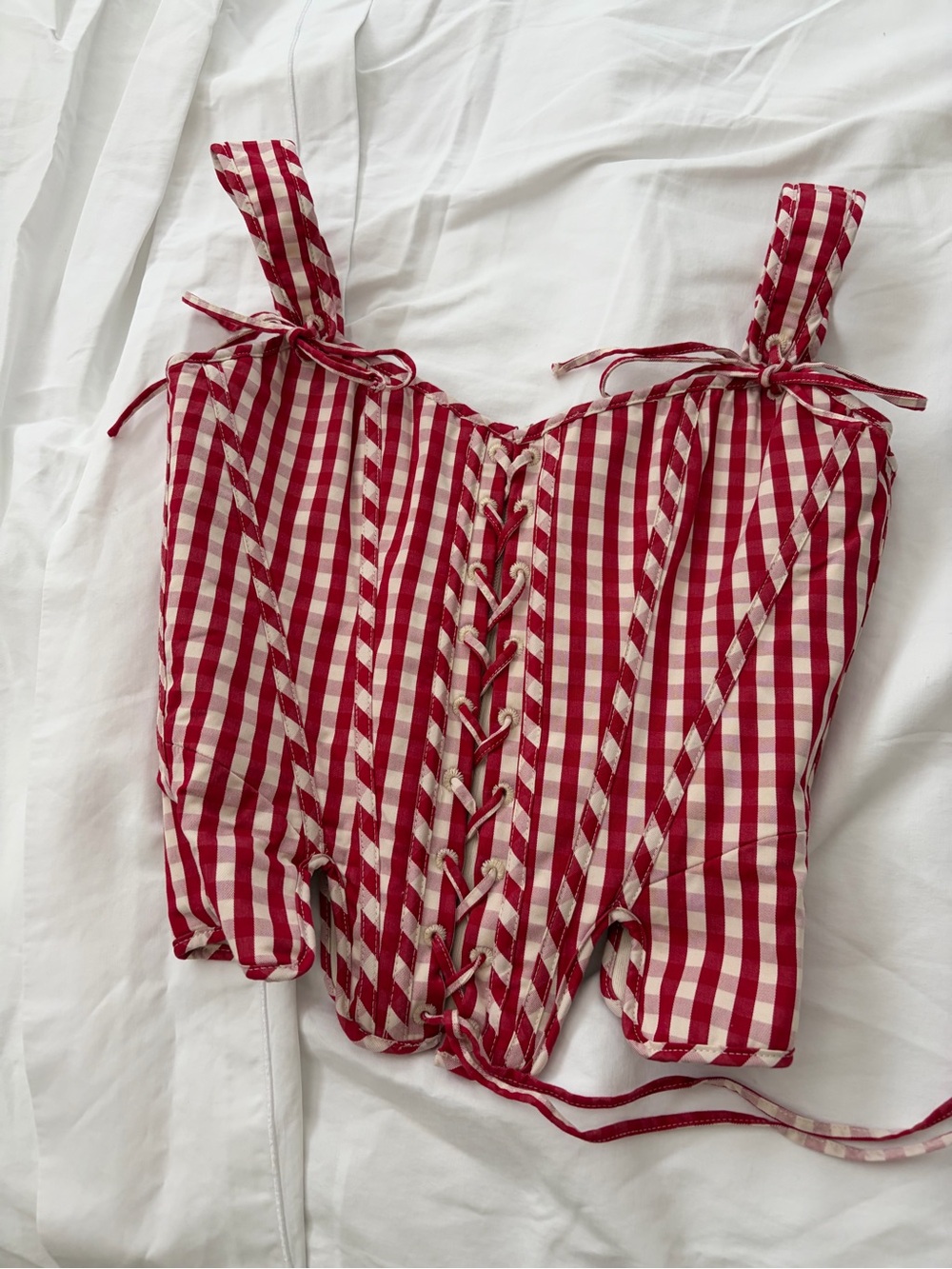 House of CB Red Gingham Lace-Up Corset Camisole